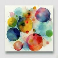 Collection of vibrant colorful watercolor circles isolated on white background. Cute bright textured hand painted round elements for kids textile design, wrapping paper, stickers, labels, generate ai photo