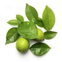 Fresh lemon with green leaves isolated on white background, generate ai photo