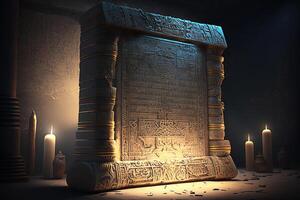 Stone slab with Egyptian hieroglyphs. photo