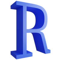 Alphabet R side view icon isolated on transparent background, 3D render blue big letters text element clipping path png