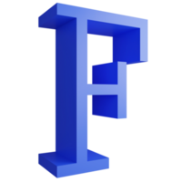 Alphabet F side view icon isolated on transparent background, 3D render blue big letters text element clipping path png