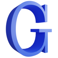 Alphabet G side view icon isolated on transparent background, 3D render blue big letters text element clipping path png