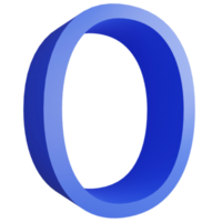 Alphabet O side view icon isolated on transparent background, 3D render blue big letters text element clipping path png