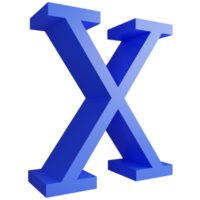 Alphabet X side view icon isolated on transparent background, 3D render blue big letters text element clipping path png