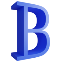 Alphabet B side view icon isolated on transparent background, 3D render blue big letters text element clipping path png