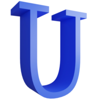 alfabet u kant visie icoon geïsoleerd Aan transparant achtergrond, 3d geven blauw groot brieven tekst element knipsel pad png