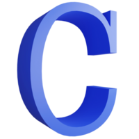 Alphabet C side view icon isolated on transparent background, 3D render blue big letters text element clipping path png