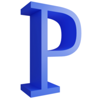 Alphabet P side view icon isolated on transparent background, 3D render blue big letters text element clipping path png