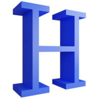 Alphabet H side view icon isolated on transparent background, 3D render blue big letters text element clipping path png