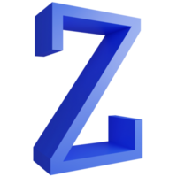 Alphabet Z side view icon isolated on transparent background, 3D render blue big letters text element clipping path png