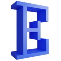 alfabet e sida se ikon isolerat på transparent bakgrund, 3d framställa blå stor brev text element klippning väg png