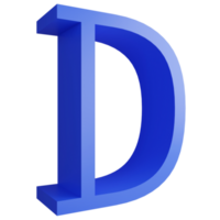 Alphabet D side view icon isolated on transparent background, 3D render blue big letters text element clipping path png