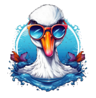 Watercolor funny Swan wearing sunglasses . png