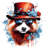 Watercolor funny red panda wearing sunglasses . png