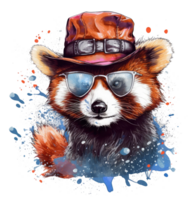 Watercolor funny red panda wearing sunglasses . png