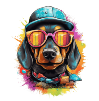 aquarelle marrant teckel chien portant des lunettes de soleil . ai généré png