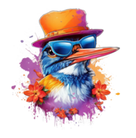 Watercolor funny humming bird wearing sunglasses . png