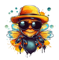 Watercolor funny bee wearing sunglasses . png
