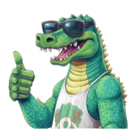 Watercolor funny Alligator wearing sunglasses . png