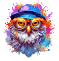Watercolor funny Owl wearing sunglasses . png