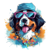 Watercolor funny Bernese Mountain Dog wearing sunglasses . png