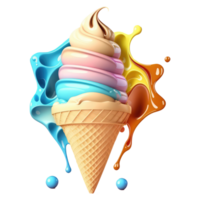 Ice Cream Cone Filled with Vanilla, Chocolate and Strawberry . png