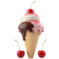 Ice Cream Cone Filled with Vanilla, Chocolate and Strawberry . png