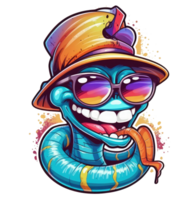 Watercolor funny earthworm wearing sunglasses . png