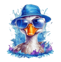 Watercolor funny Swan wearing sunglasses . png