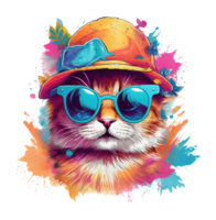 aquarelle marrant chat portant des lunettes de soleil . ai généré png