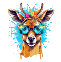 Watercolor funny deer wearing sunglasses . png