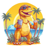 Watercolor funny dinosaur wearing sunglasses . png