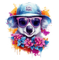 Watercolor funny Koala wearing sunglasses . png