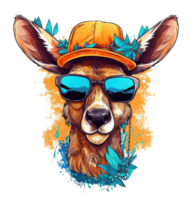 Watercolor funny deer wearing sunglasses . png