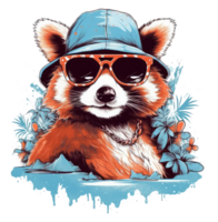 Watercolor funny red panda wearing sunglasses . png