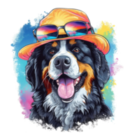vattenfärg rolig Berner berg hund bär solglasögon . ai genererad png