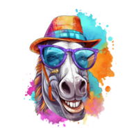Watercolor funny horse wearing sunglasses . png