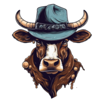 acquerello mucca indossare un' cowboy cappello . ai generato png