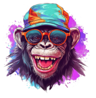 Watercolor funny Bonobo wearing sunglasses . png