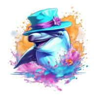 Watercolor funny dolphin wearing sunglasses . png