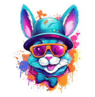 Watercolor funny rabbit wearing sunglasses . png