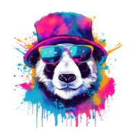 Watercolor funny Panda wearing sunglasses . png