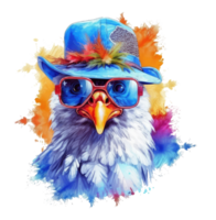 Watercolor funny chicken wearing sunglasses . png