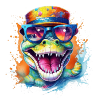 Watercolor funny snake wearing sunglasses . png