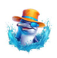 Watercolor funny dolphin wearing sunglasses . png