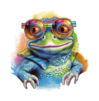 Watercolor funny frog wearing sunglasses . png