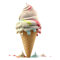 Ice Cream Cone Filled with Vanilla, Chocolate and Strawberry . png