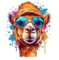 Watercolor funny camel wearing sunglasses . png