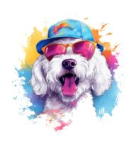 Watercolor funny Bichon Frise dog wearing sunglasses . png