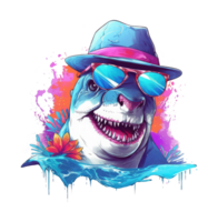 Watercolor funny shark wearing sunglasses . png